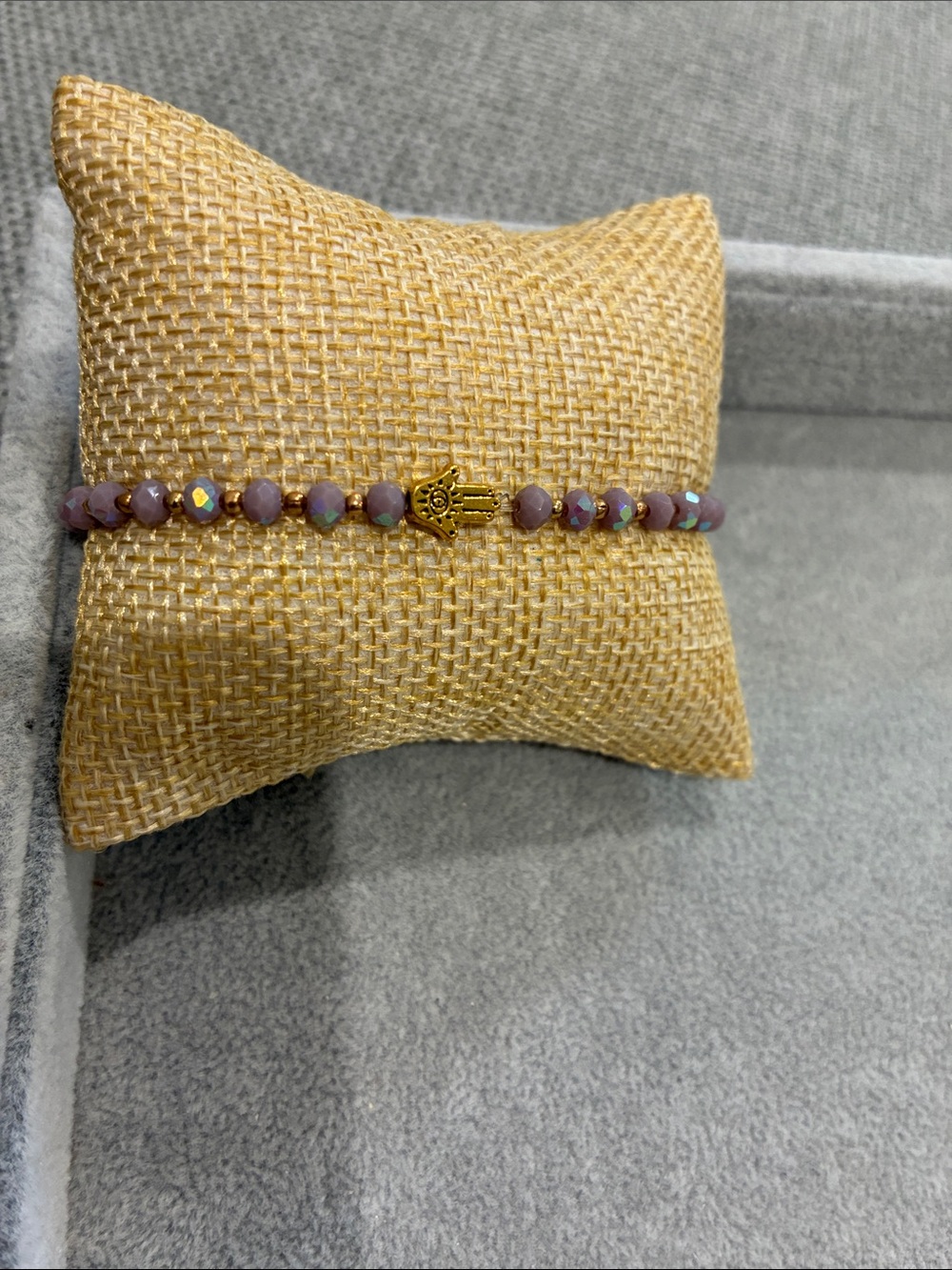 Delicate Hamsa Bead Bracelet - Pink Lavender Beads